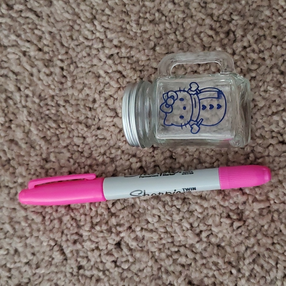 Tiny Hello Kitty snowfigure glass mason jar container